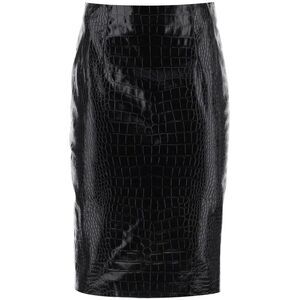 Black Crocodile Print Leather Skirt for Women - FW23